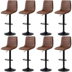 Imagem de Kit 8 Banqueta Alta Estilo Estofada Com Base Giratória E Regulagem De Altura - Marrom