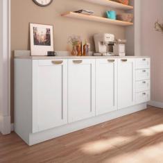 Imagem de Cozinha Modulada 2 Peças com Tampo 2 Balcões Arizona Cabecasa Madeiramadeira Branco
