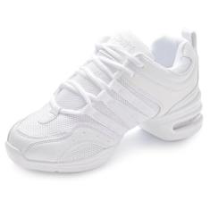 Imagem de Tênis de dança jazz feminino tênis de jazz com cadarços, malha antiderrapante almofada de ar jazz sapatos de dança plataforma plataforma plataforma caminhada atlética sapatos de dança, Branco, 36