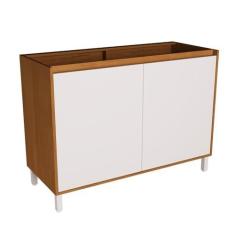 Imagem de Balcão 120cm 2 Portas 1 Prateleira Interna Cozinha Milão Branco Ártico/Freijó Rocks