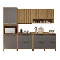 Imagem de Cozinha Completa com 2 Aéreos, 1 Paneleiro Porta de Vidro e 2 Balcões Cinamomo/Grafite