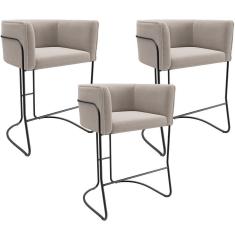 Imagem de Kit 03 Banquetas Baixa Base De Aço Preto Betina D02 Bouclê Creme B-54 - Lyam Decor