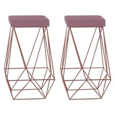 Imagem de Kit 2 Banquetas Kathy Base Bronze Veludo Rosê Gran Belo