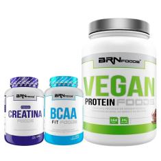 Imagem de Kit Whey Protein Vegan 500g + PREMIUM Creatina 100g + BCAA Fit Foods 100g - BRN FOODS-Unissex