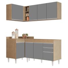 Imagem de Armário de Cozinha Modulado de Canto Direito 4 Peças CP37 Balcão sem Tampo Castanho/Cinza - Lumil