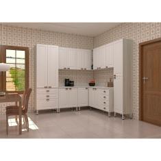Imagem de Armário De Cozinha Completa 8 Peças Com Tampo Agatha Luciane Móveis Legno Crema Com Branco Pet