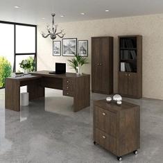 Imagem de Conjunto Home Office 4 Peças 1 Escrivaninha em L 1 Gaveteiro 1 Armário 1 Estante Espresso Móveis