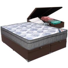 Imagem de Cama Box Baú Marrom e Colchão ISO Superpocket Molas Ensacadas Queen Or