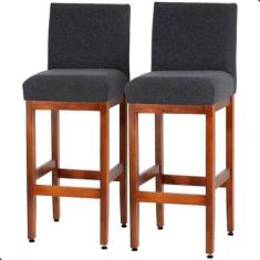 Imagem de Kit 2 Banqueta Para Cozinha Alta De Madeira Maciça Eucalipto Estofada 