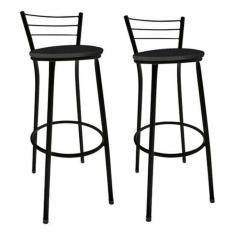 Imagem de Kit - 2 Banqueta Alta Para Balcão Com Assento Almofada Preto