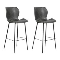 Imagem de Kit 2 Banqueta Base Aço Fixa Naboo PU Cinza Chumbo G56 - Gran Belo