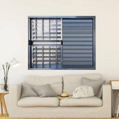 Imagem de Janela Veneziana de Alumínio 3 Folhas 100 x 120cm Linha Modular com Grade Esquadrias Bergame Brilhante