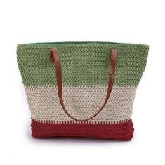 Imagem de Bolsa de Praia Feminina Listada com Estilo de Crochê e Alças para Ombros-Feminino