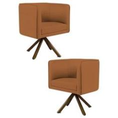Imagem de Kit 2 Poltronas Decorativas Base Giromad Madeira Betina B-262 Veludo Telha - Domi