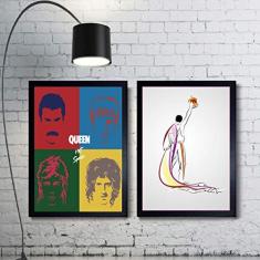 Imagem de Kit 2 Quadros Decorativos Queen Música Mod 145 30x42cm