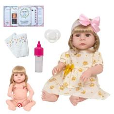 Imagem de Boneca Tipo Reborn Princesa Loira Fofinha Enxoval 13 Itens - Cegonha R