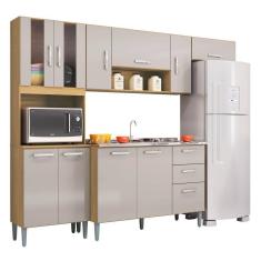 Imagem de Cozinha Compacta Completa Com Balcão Para Pia 244cm Livy P11 Damasco/off White - Mpozenato