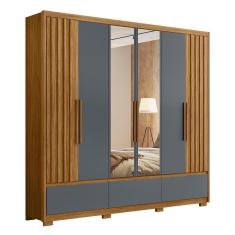 Imagem de Guarda Roupa Casal 6 Portas Com Espelho 3 Gavetas Amazonas - Freijó / Cinza Freijó / Cinza
