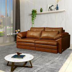 Imagem de Sofá Decorativo Piece Bipartido Retrátil Sala de Estar 250cm Couro Conhaque G58 - Gran Belo