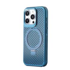 Imagem de Capa de PC fosca com suporte de metal de dissipação de calor para iPhone 15 Pro 14 13 Pro Max 12 11 Suporte invisível capa respirável, azul, para iPhone 13Pro