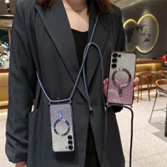 Imagem de Capa crossbody com glitter para samsung galaxy s24 s23 s21 fe s22 ultra plus magnética capa revestida de tpu macio, preta, para samsung s23ultra