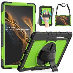 Imagem de MLZYUE Capa para Samsung Galaxy Tab S8 Ultra/S9 Ultra 14,6 polegadas, capa resistente à prova de choque de grau militar de 3 camadas para Tab S8 Ultra/S9 Ultra com alça giratória de 360°, suporte para