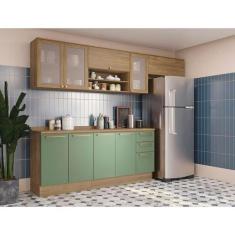 Imagem de Cozinha Compacta Botanic Com Tela 9 Pt 3 Gv Nogueira E Verde - Kappesb