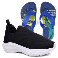 Imagem de Tenis Infantil Meninos Calce Facil Leve Tipo Meia + Chinelo - Calcados