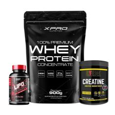 Imagem de Kit Whey Protein 100% 900g - Xpro Nutrition+ Creatina 300g - Universal+ Lipo-6 Black 30 Cáps -Nutrex-Unissex
