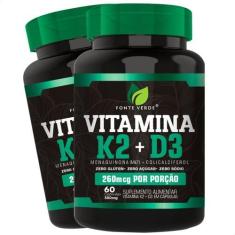 Imagem de 2 Potes Vitamina K2 + D3 Concentrada Kit 120 Cáps - Fonte Verde