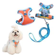 Imagem de Conjunto de coleira e coleira para cães pequenos, colete de malha macia ajustável de quatro pontos e 1 fivela de liberação rápida, coleira para cães de nylon de 1,8 m com clipe giratório de 360 graus