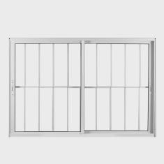 Imagem de Janela de Alumínio de Correr 100x150cm 2 Folhas com Grade e Vidro Liso Linha Soft mgm Branco