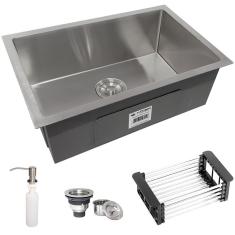 Imagem de Cuba Quadrada Inox 304 Cozinha Pia Embutir Sobrepor Gourmet 70x40 Premium com Acessórios - EC245