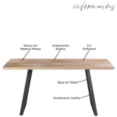 Imagem de Mesa Sala de Jantar Cozinha Ogleary 190cm Grafite Madeira Maciça Driftwood - Gran Belo