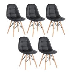 Imagem de KIT - 5 x cadeiras estofadas Eames Eiffel Botonê - Base de madeira clara