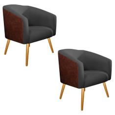 Imagem de Kit 02 Poltronas Luiza Corano Nozes E Linho Chumbo - Adj Decor