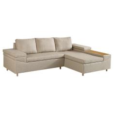 Imagem de Sofá 4 Lugares Clássico com Chaise Direito e Entrada USB Linho Bege