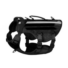 Imagem de Peitoral tático para cães grandes e médios, sem puxão, ajustável, com 2 alças e clipe de coleira frontal, ultraleve e reflexivo, colete para cães de serviço militar para caminhadas, caminhadas (preto,