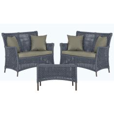 Imagem de 2 Sofá Área e Mesa Igapó Alumínio Pintura Marrom Corda Náutica Estofado Impermeável Almofada 8 Trama