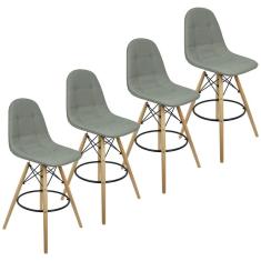 Imagem de Kit 4 Banquetas Botonê Eiffel Assento Couro Base Fixa Madeira - Cinza
