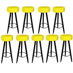 Imagem de Kit 09 Banqueta Alta Flora Pés Palito em Madeira Preto  Bar Bistrô Coz