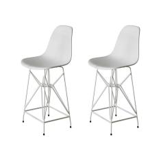 Imagem de Kit 2 Banquetas Bistrô Alta Eames Branca Base Ferro Branco - Cor: Branco