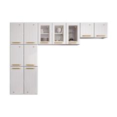 Imagem de Kit De Cozinha Completa 3 Peças Diamante (2 Armários + 1 Paneleiro) c/ Vidro Branco - Telasul