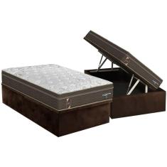 Imagem de Conjunto Box Baú Solteiro: Colchão Espuma Probel Viscoelástico Guarda Costas New Visco Gel + Base CRC Suede Brown(88x188)