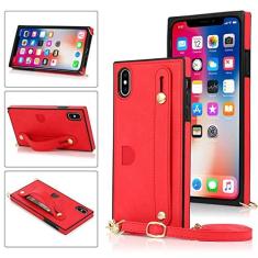 Imagem de Estojo de couro com alça de pulso transversal para iPhone XR X XS Max 14 1312 11 Pro Max com capa de carteira para iPhone 6 7 8 Plus Phone, vermelho, para iPhone XR