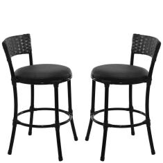 Imagem de 2 Banquetas Forts Baixa Fibra Sintética, Ferro, Assento Estofado Preto