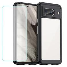 Imagem de Wanyuexes Capa para Pixel 8, capa para Google 8 GKWS6 com protetor de tela de vidro temperado, antiamarelamento, parte traseira rígida transparente de policarbonato e capa protetora de TPU macio para