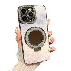 Imagem de Capa de luxo para iPhone 12 13 14 15 Pro Max Capa espelhada de diamante para iPhone 13 14 Plus Capa de revestimento com suporte magnético, rosa roxo, para iPhone 13