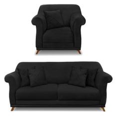 Imagem de Kit Poltrona E Sofá Living 2 Lugares 1,60M Vênus Suede Pés Castanho -