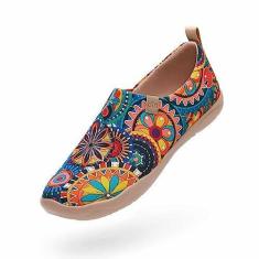 Imagem de UIN Tênis feminino fashion floral de lona pintada sem cadarço feminino para viagem, Flor, 40